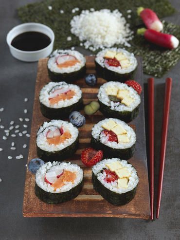 Makis tofu-framboises-myrtilles-truite fumée-radis